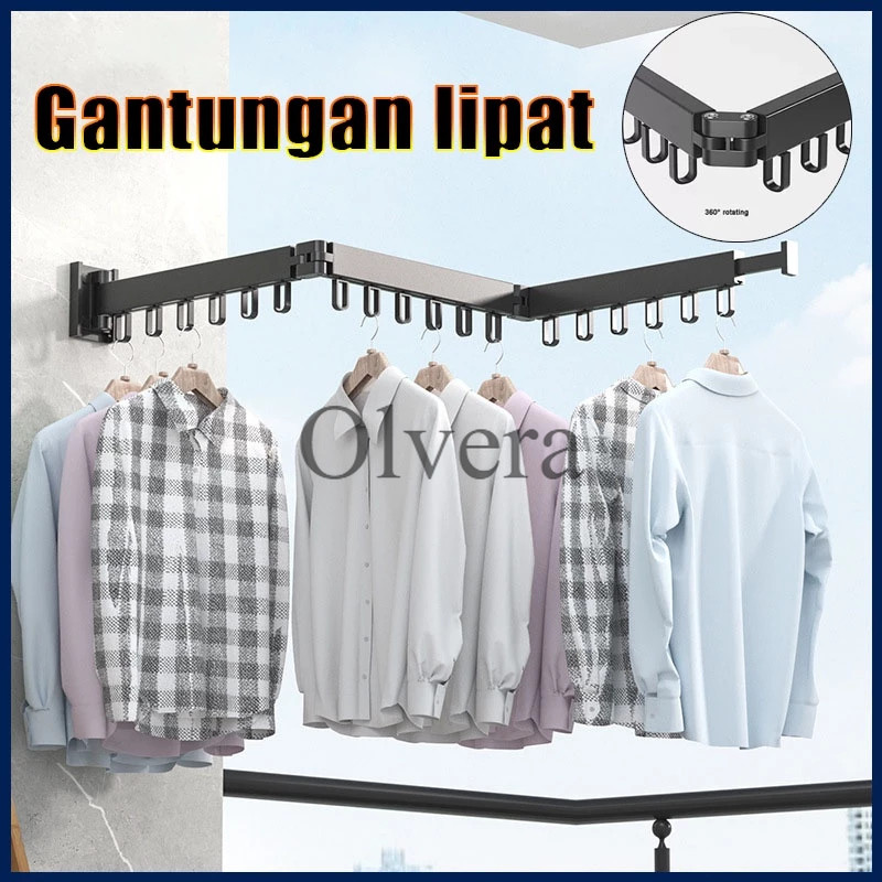 Jemuran Dinding Baju Aluminium Jemuran Lipat Gantung /Jemuran Dinding Tarik Lipat Panjang Adjustable