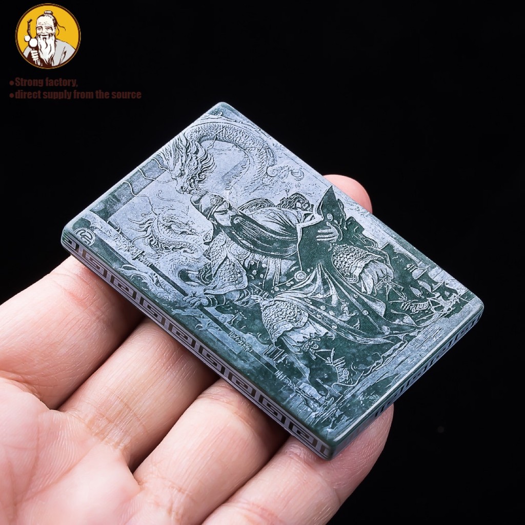 Natural Batu giok, liontin ukiran bayangan Seiko dua sisi Guan Gong.