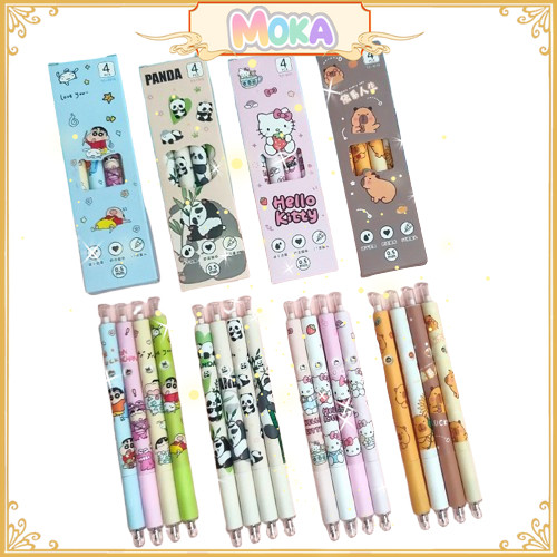 

Moka Pulpen Karakter Kartun Lucu / Pulpen Mekanik Klik Ekspresi / Pen Mekanik Unik Isi 4PCS