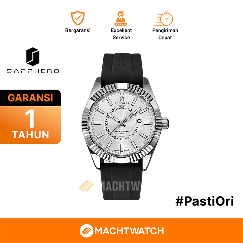 [PRJ] Jam Tangan Pria Sapphero SO-2101-5BLKSLVWHT Silver Dial Black Silicone Strap Quartz Watch 10 A