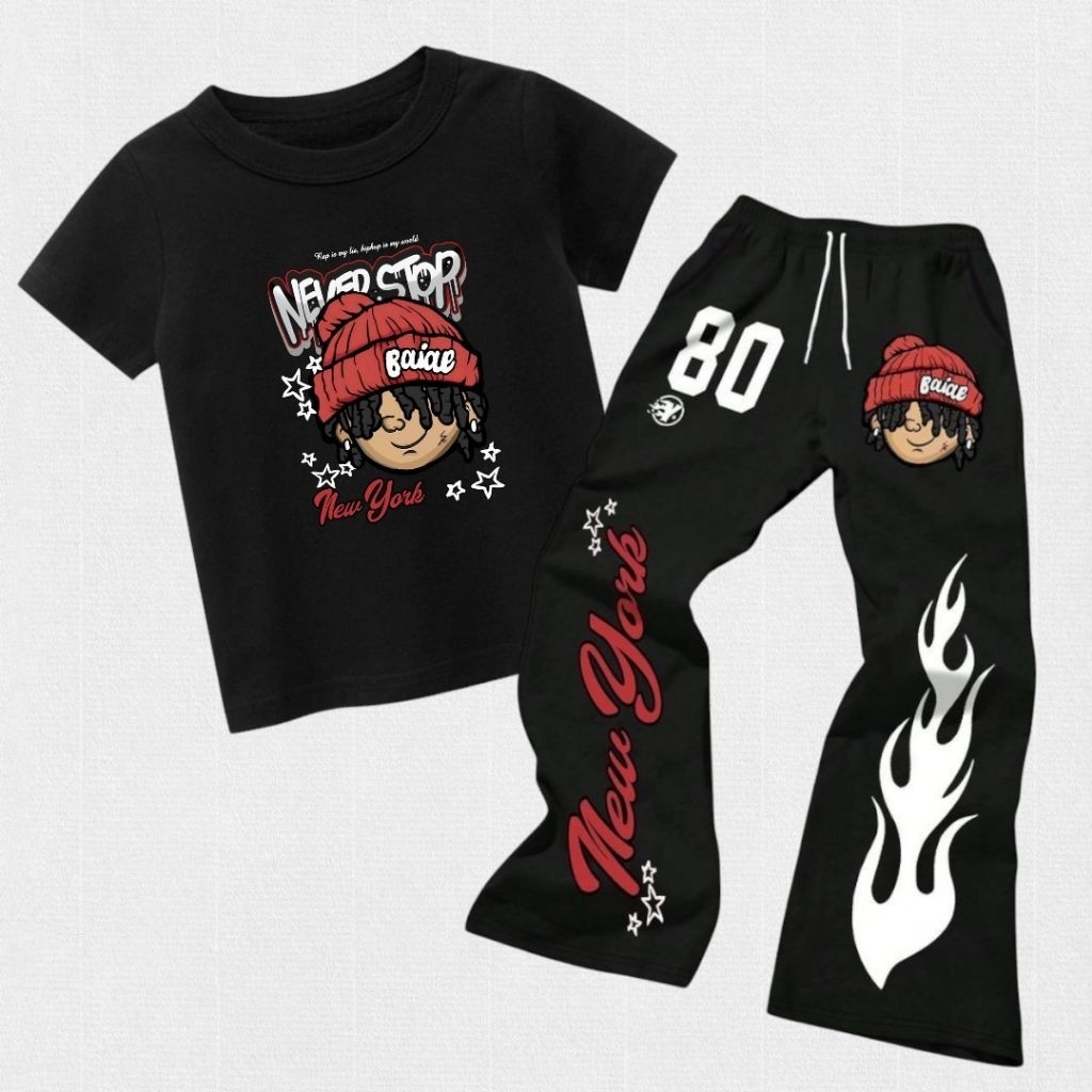 setelan celana skena anak celana baggy anak loosepant anak kaos baju anak distro 6~13tahun