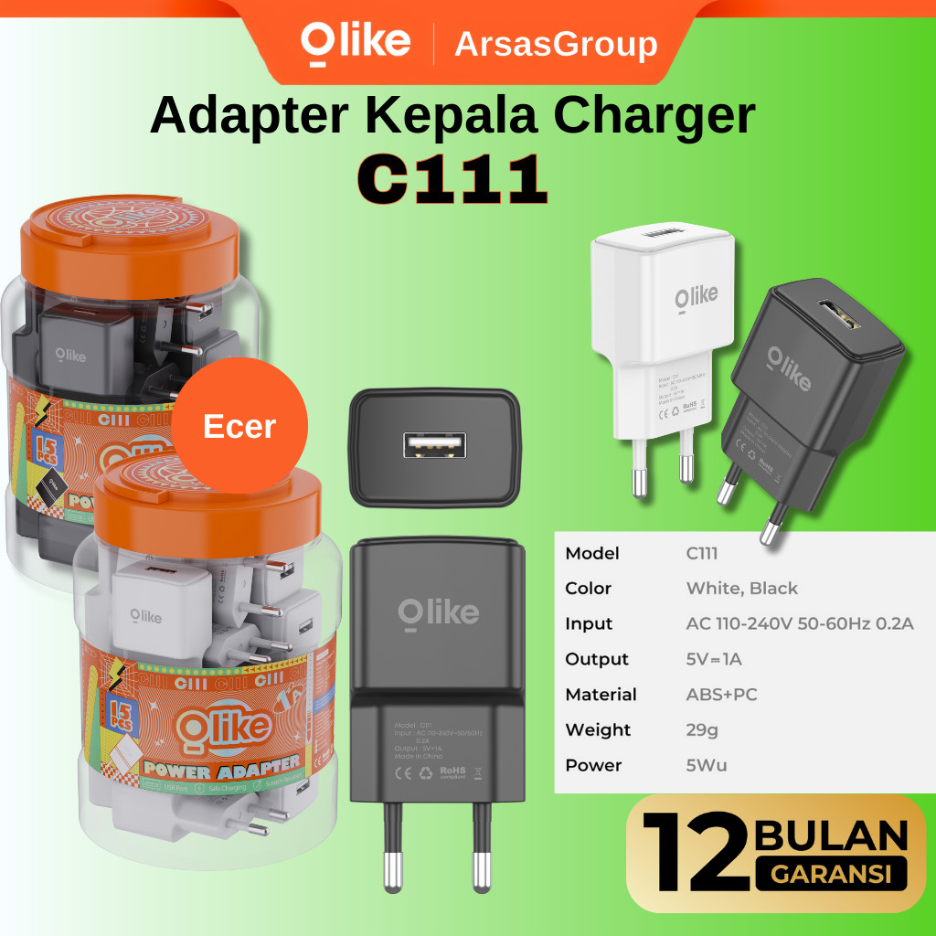 Olike C111 Kepala Charger Toples 1A Output Smart Chip Original
