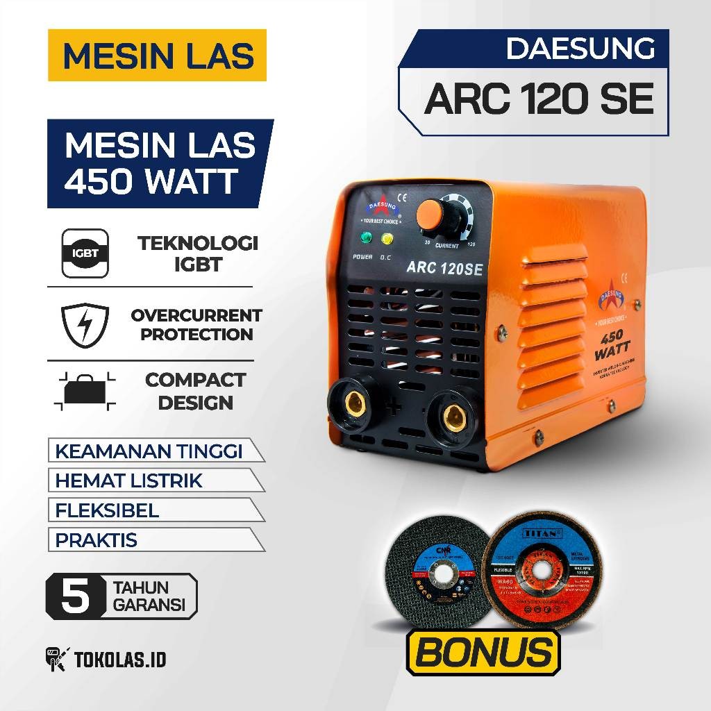Mesin Las Listrik 450 Watt Travo Las Besi Stainless Stick Inverter Welding Machine Daesung ARC 120 S