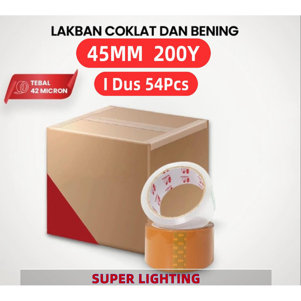 

Isolasi 1 Dus Lakban Bening Dan Coklat 45mm x 200y 45 Micron 54Pcs tersedia grosir dan instan