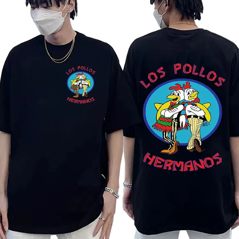 Cetak Grafis Kaos Cetak Dua Sisi Seri TV Breaking Bad Los Pollos Hermanos Kaos Pria Lucu Ayam Saudar