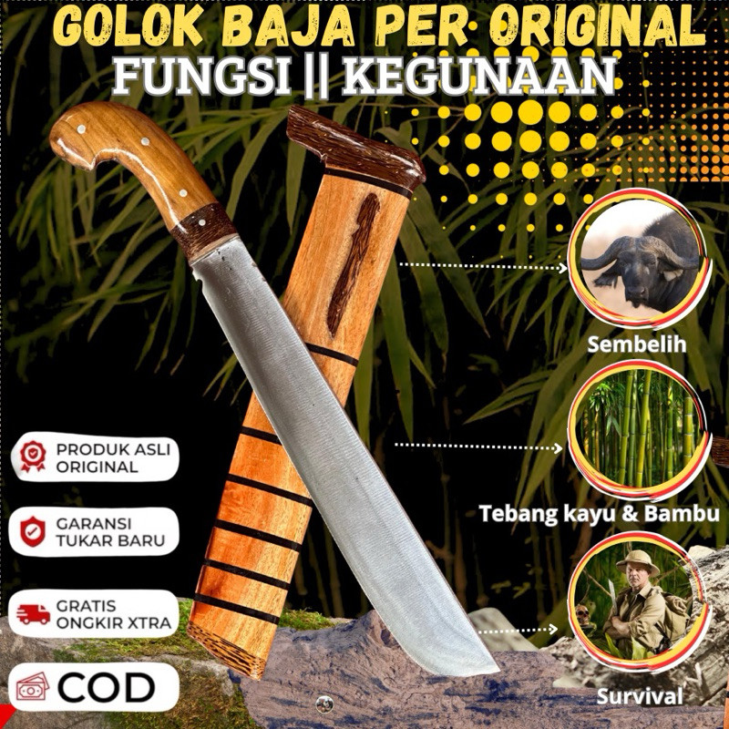 Golok Jepit 100% Baja Asli | Golok Serbaguna Potong Belah Belah Cacah Cacah Kupas Kupas