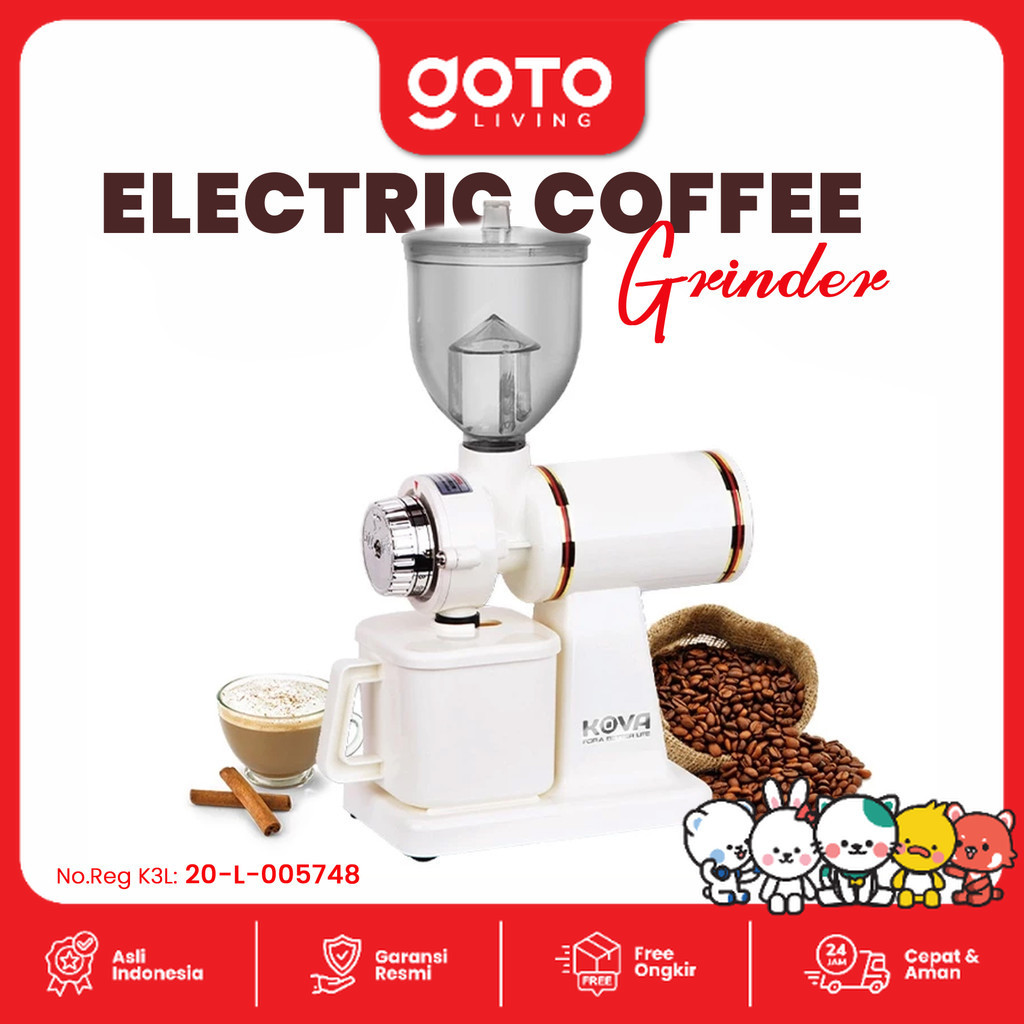 Grinder Kopi Kova N600 - Mesin Penggiling Biji Kopi Listrik dengan 8 Tingkat Kehalusan, Putih/Hitam, 4 kg