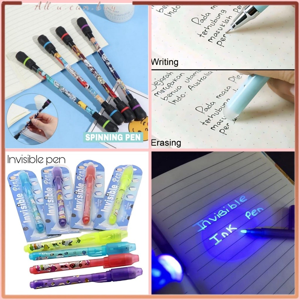 Invisible Pen, Spinning Pen & Pulpen Hapus, Magic UV light Magic Pen Menulis Pesan Rahasia