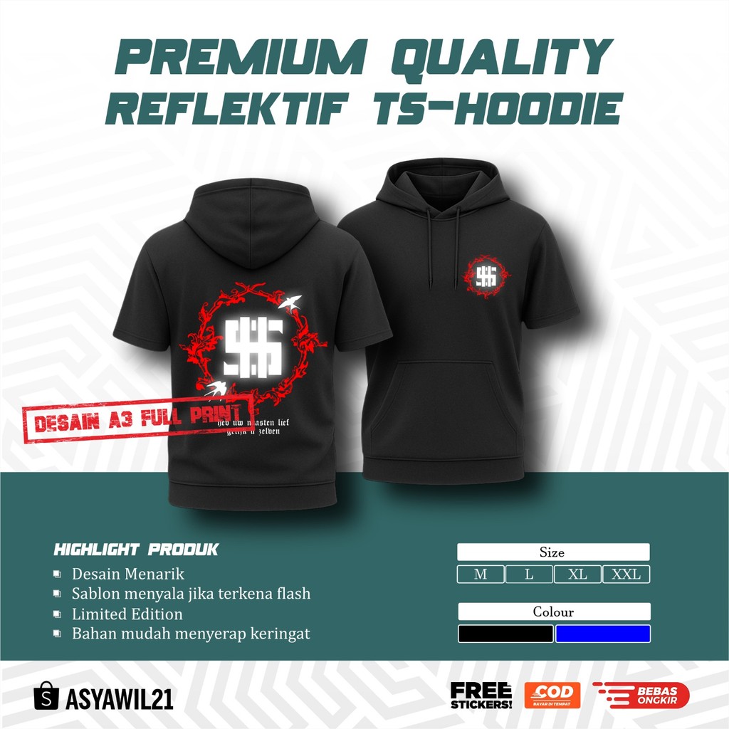 Ts-HOODIE PSHW MENYALA MOTIF DOLAR HEB UW NAASTEN LIEF TS HOODIE DISTRO PSHW - TS HOODIE PSHW MENYAL