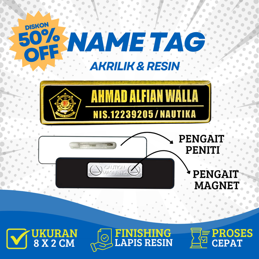 Name Tag Nama Dada Nama Dokter Akrilik Magnet Peniti Gold Silver