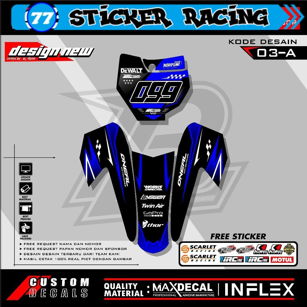 Stiker Custom Papan Nomor Start Dan Spakbor Depan Bisa Request Nama Dan Nomor Free Anti Gores