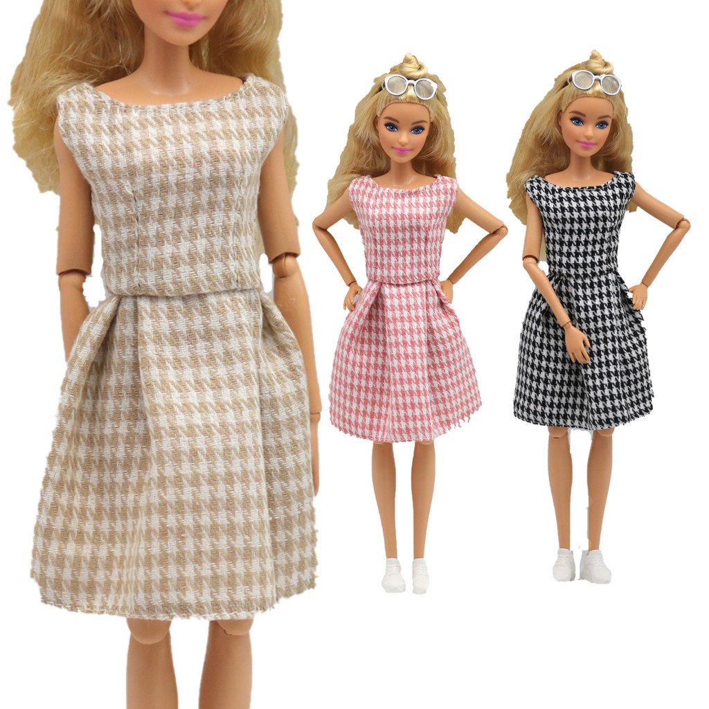Retro 60s Fashion Lattice Dress for Barbie Blyth 1/6 30cm MH CD FR SD Kurhn BJD Doll Clothes Accesso