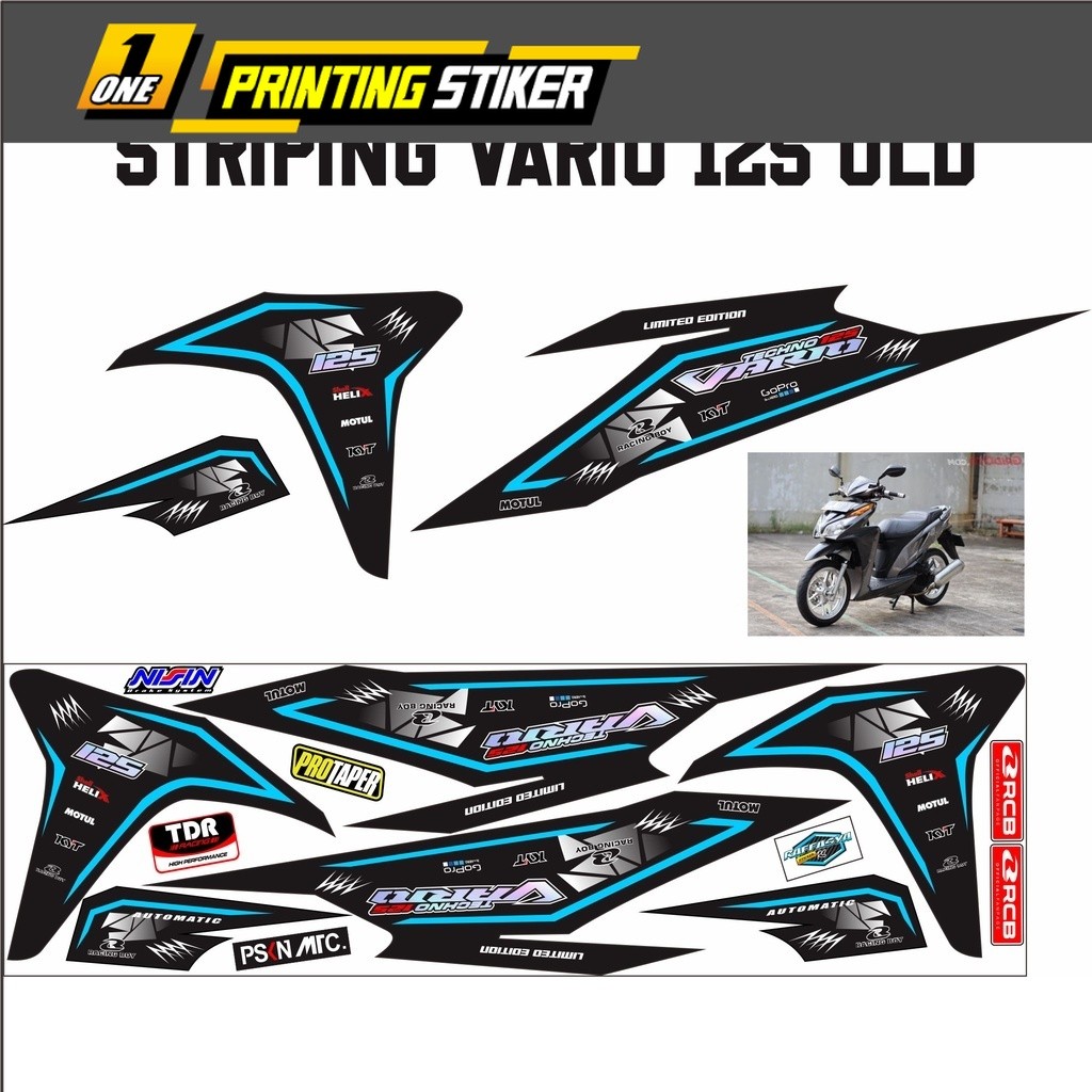 Striping Variasi Vario 125 Old Motif Lis Biru Langit Stiker