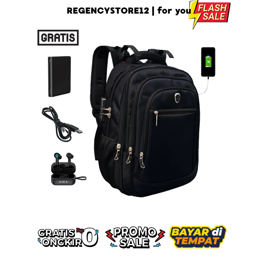 JURAGAN TAS POLO IMPORT BACKPACK ORI Tas Pria Tas Ransel USB Charger Backpack Laptop Import + Bag Co