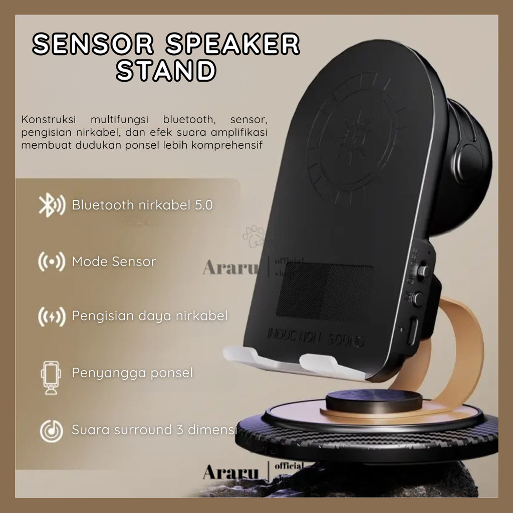 [Araru] Phone Holder Pembesar Suara Dudukan Holder HP Tablet Wireless Charger Speaker Sensor