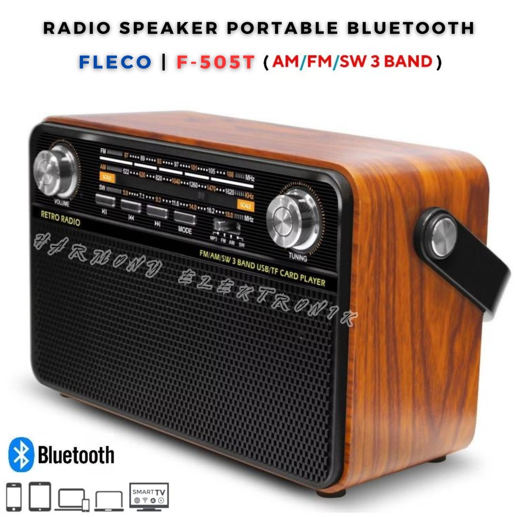 COD NEWW Radio Speaker Bluetooth Jadul Mp3 Fleco F-505t | Radio Retro 3 Band Fm/Am/Sw/ Radio Digital