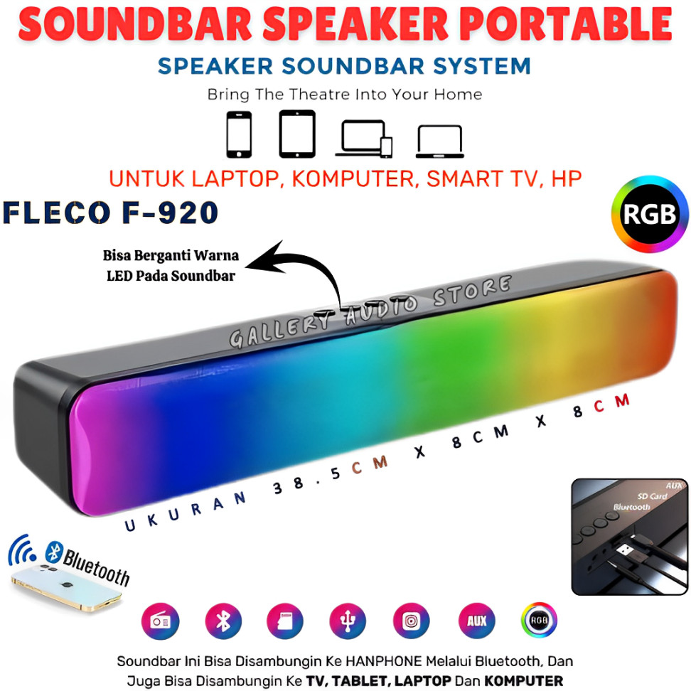 COD NEWW Speaker Soundbar Bluetooth FLECO F-920 RGB LED | Speaker Aktif Portable Fleco F-920 (Blueto
