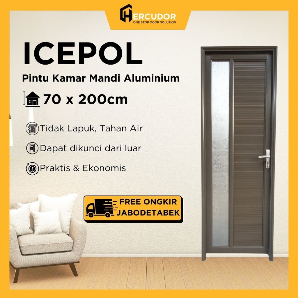 Pintu Kamar Mandi Aluminium ICEPOL 70x200 - KACA MOTIF