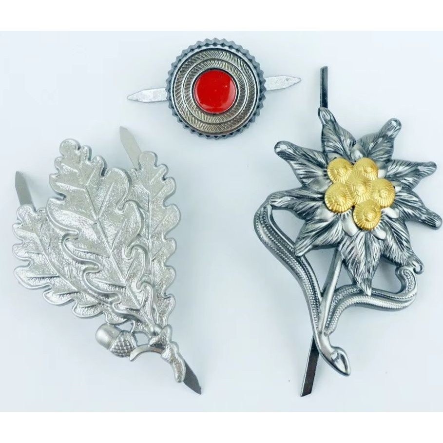 Set WWII German M43 Edelweiss Sniper Cap Badge Pin Flag insignia