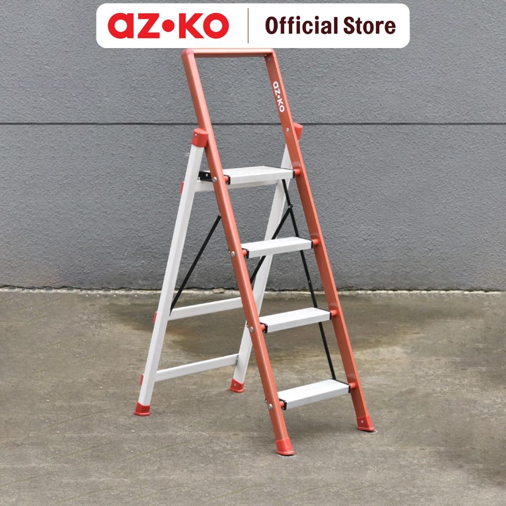 AZKO Azko 1.2 mtr Tangga Lipat Aluminium & Steel 4 Step Saving Save - Merah/Putih Folding Ladder Ste