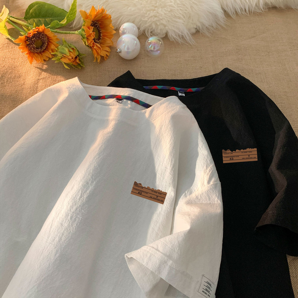 Lengan pendek linen t Kemeja pria berbahan katun-linen yang longgar dan bernapas