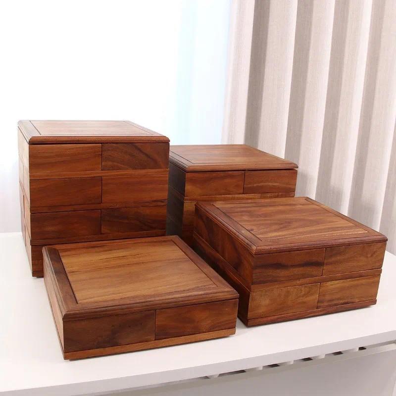 Kotak Penyimpanan Mekanisme Putar Kayu Walnut Amerika Selatan untuk Set Teh, Perhiasan, Gelang, Peny