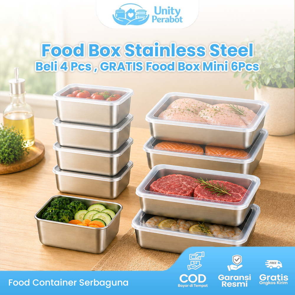 Food Container Besar isi 4pcs Free Container Box Kecil isi 6pcs | Food Container Kulkas | Stainless 