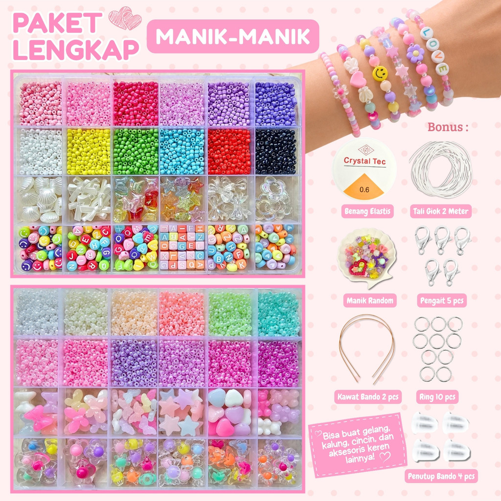 ⁠SM018 - Manik Manik 1 Set Lengkap DIY Kit Beads Aesthetic Box Mainan Anak Edukasi Meronce Anak Main
