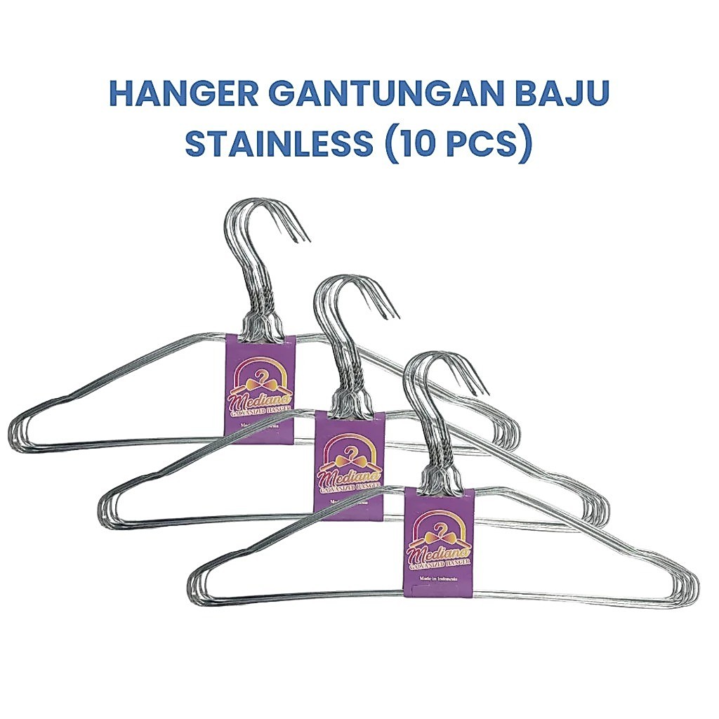SACA Hanger Baju Stainless Steel (Isi 10pcs) Gantungan Jemuran Pakaian PVC Warna Syal Hijab Bahan Ka