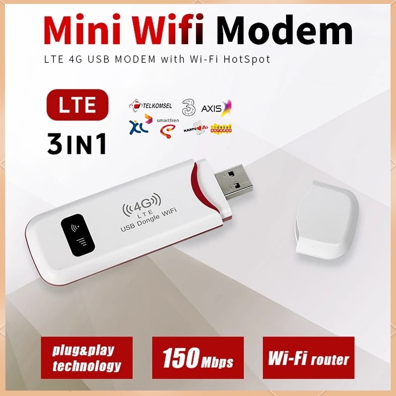 (DFlash Laptop) Modem Router WiFi Nirkabel 4G LTE Kartu SIM Universal 150Mbps USB Mini Pocket WiFi H