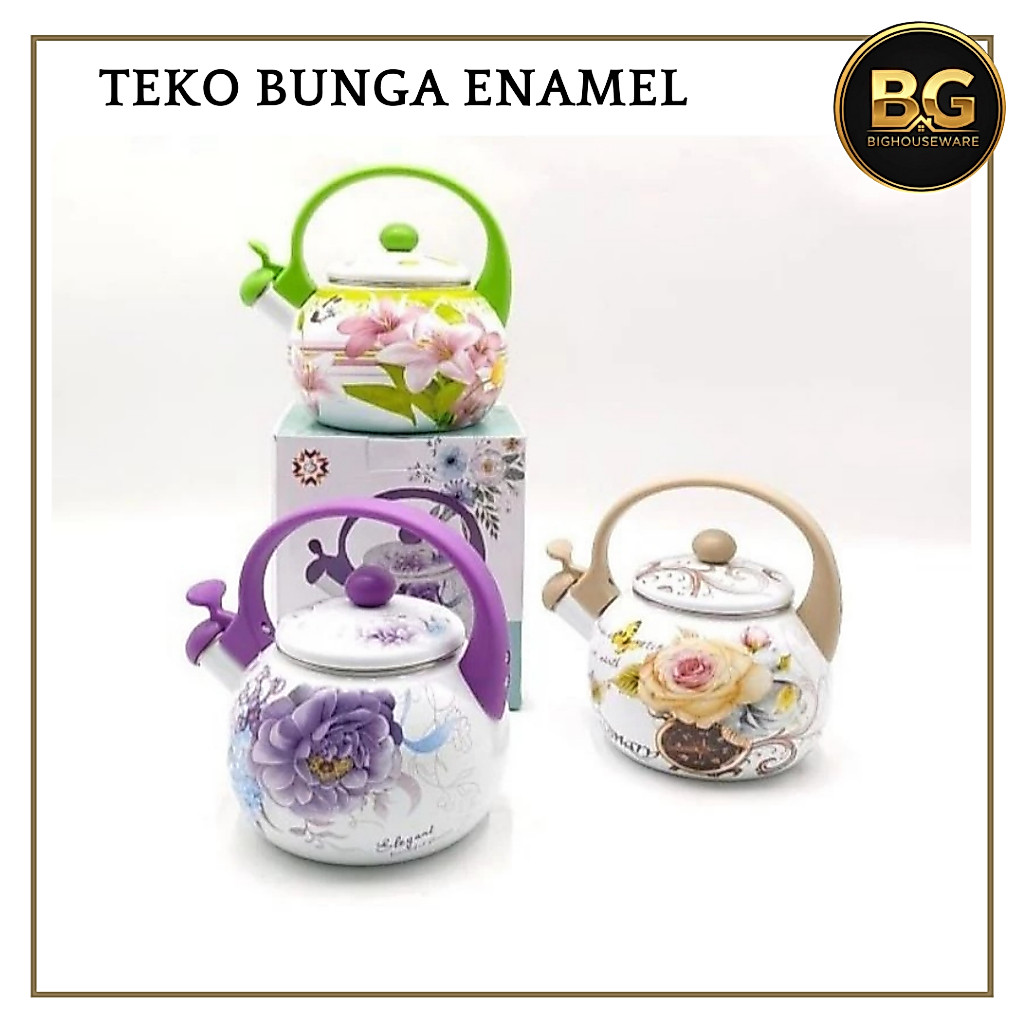 BG - Teko Bunga Enamel Warna Warni Teko Air Teh Kopi Bunga Jadul Antik Unik