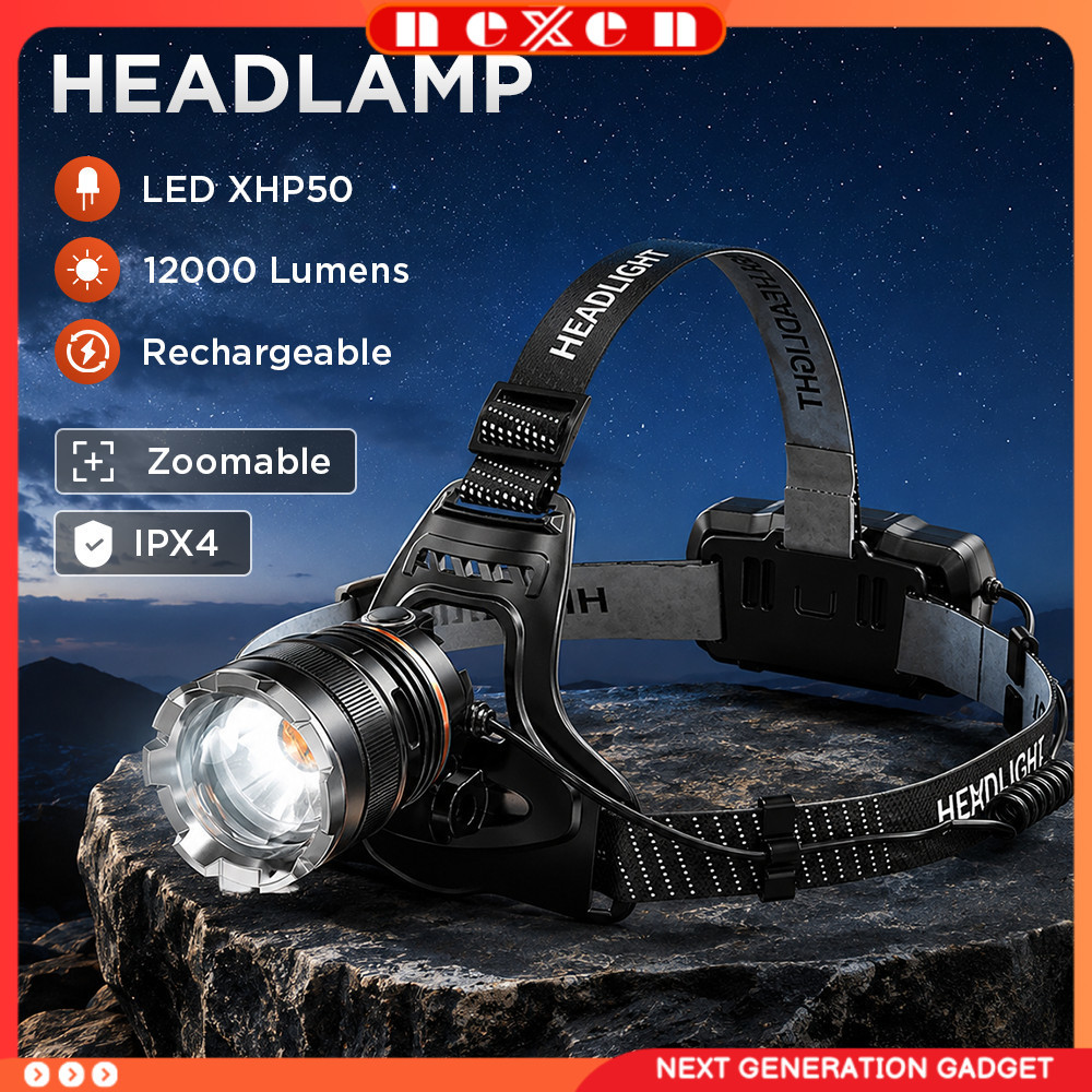 Senter Kepala Headlamp LED XHP50 IPX4 12000 Lumens - HP35