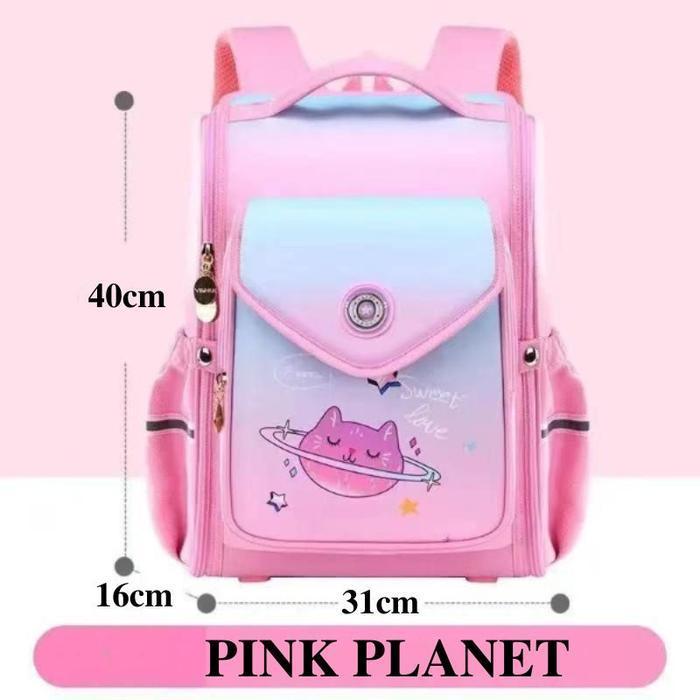 BK146 - TAS SEKOLAH TAS RANSEL ANAK PEREMPUAN TAS SEKOLAH ANAK PEREMPUAN - Pink Planet