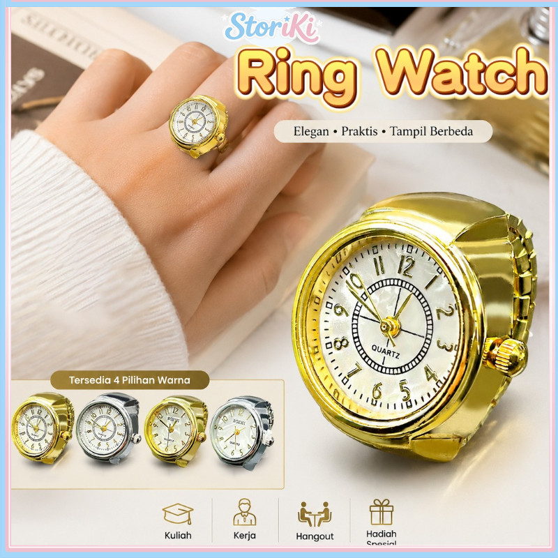 Jam Cincin Tangan Warna Gold Super Elegan Untuk Pria Dan Wanita Jam Jari Retro Digital Cincin Jam Ta