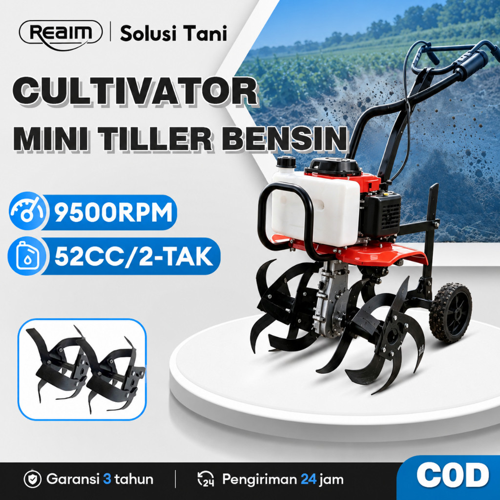 KUBOTA Reaim Cultivator Mini Tiller Bensin 52CC 2-TAK Tiller Cultivator Parit Bensin Pertanian Culti
