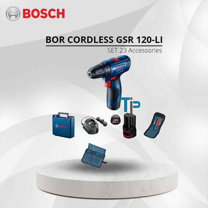 BOSCH BOR BATERAI / CORDLESS DRILL GSR 120 LI - SET 23 Pcs