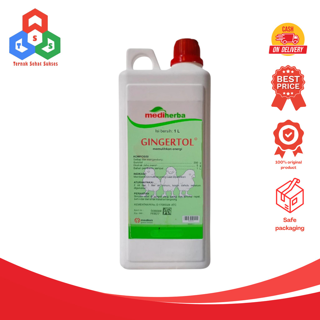 GINGERTOL 1 Liter MEDION Obat Suplemen Herbal Unggas Ayam Penguat Tenaga Stamina Jahe Merah Sorbitol