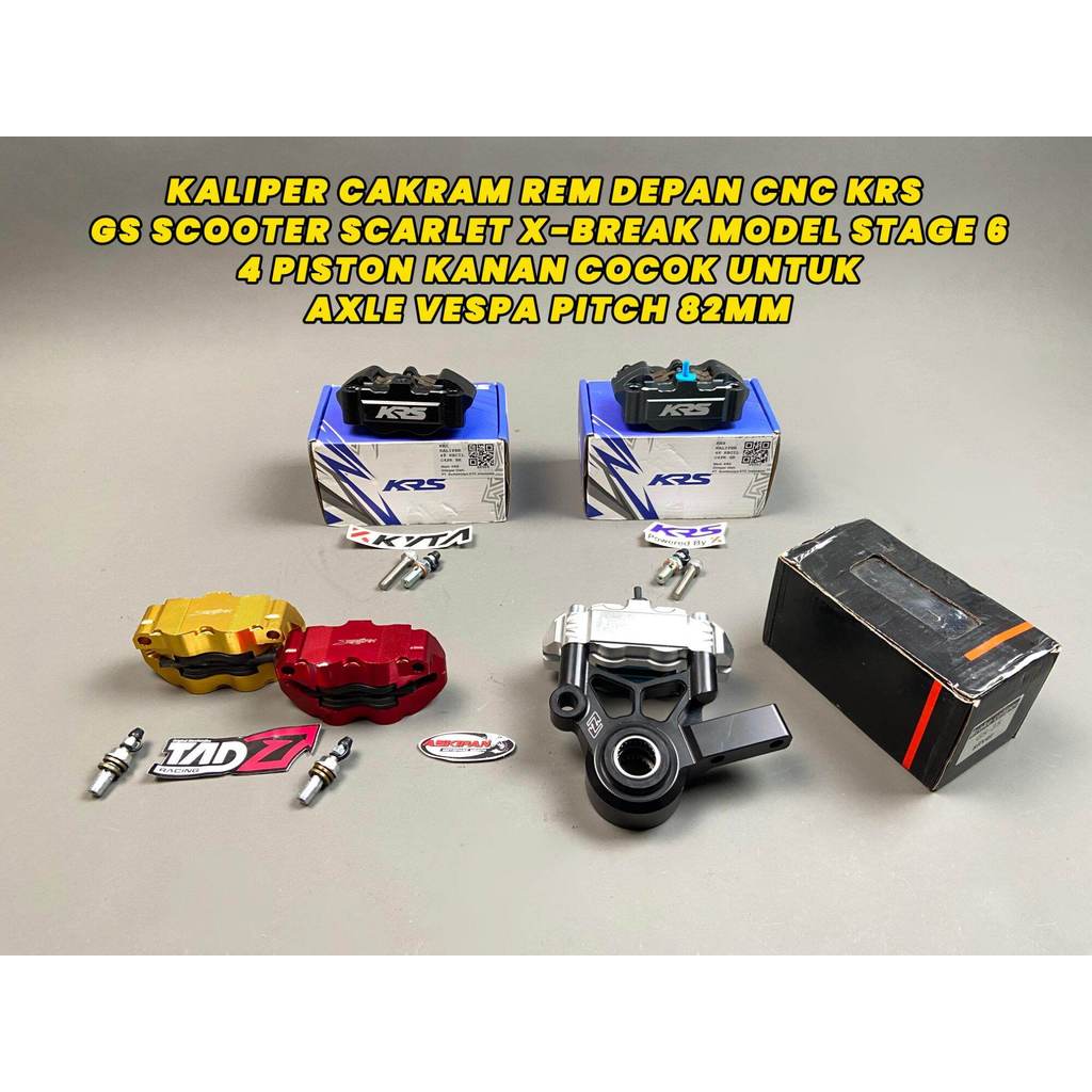 KALIPER CAKRAM REM DEPAN CNC KRS GS SCOOTER SCARLET X-BREAK MODEL STAGE 6 4 PISTON KANAN COCOK UNTUK