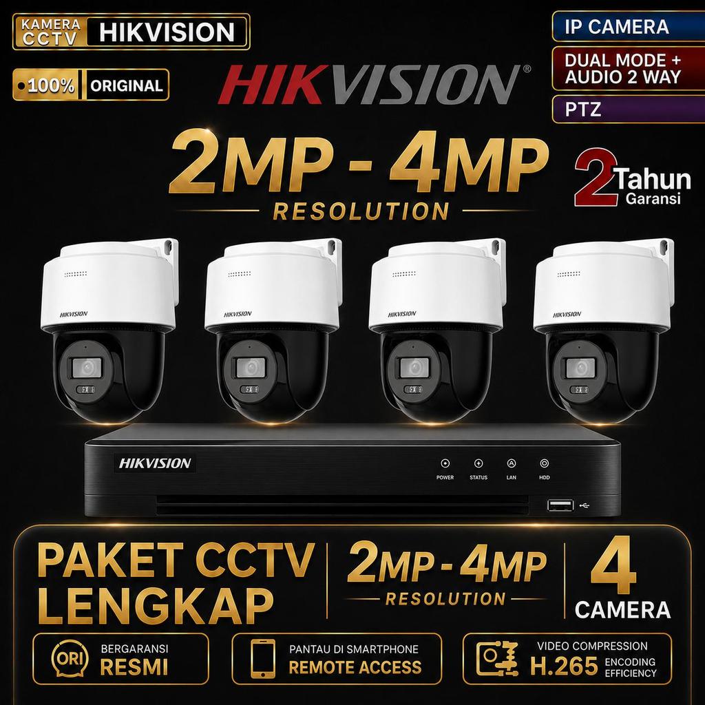 Paket CCTV HIKVISION IP Camera PTZ 2MP 4MP 4 Channel 4 Kamera