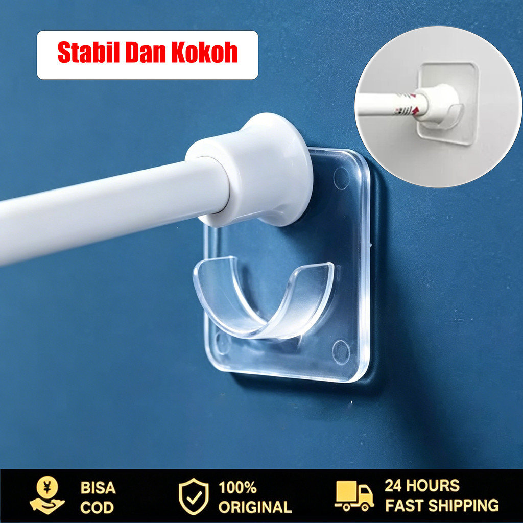 COD – Soket Gantungan Tanpa Bor – Bracket Tempel untuk Tongkat Gorden, Pipa Tiang & Tiang Fleksibel 
