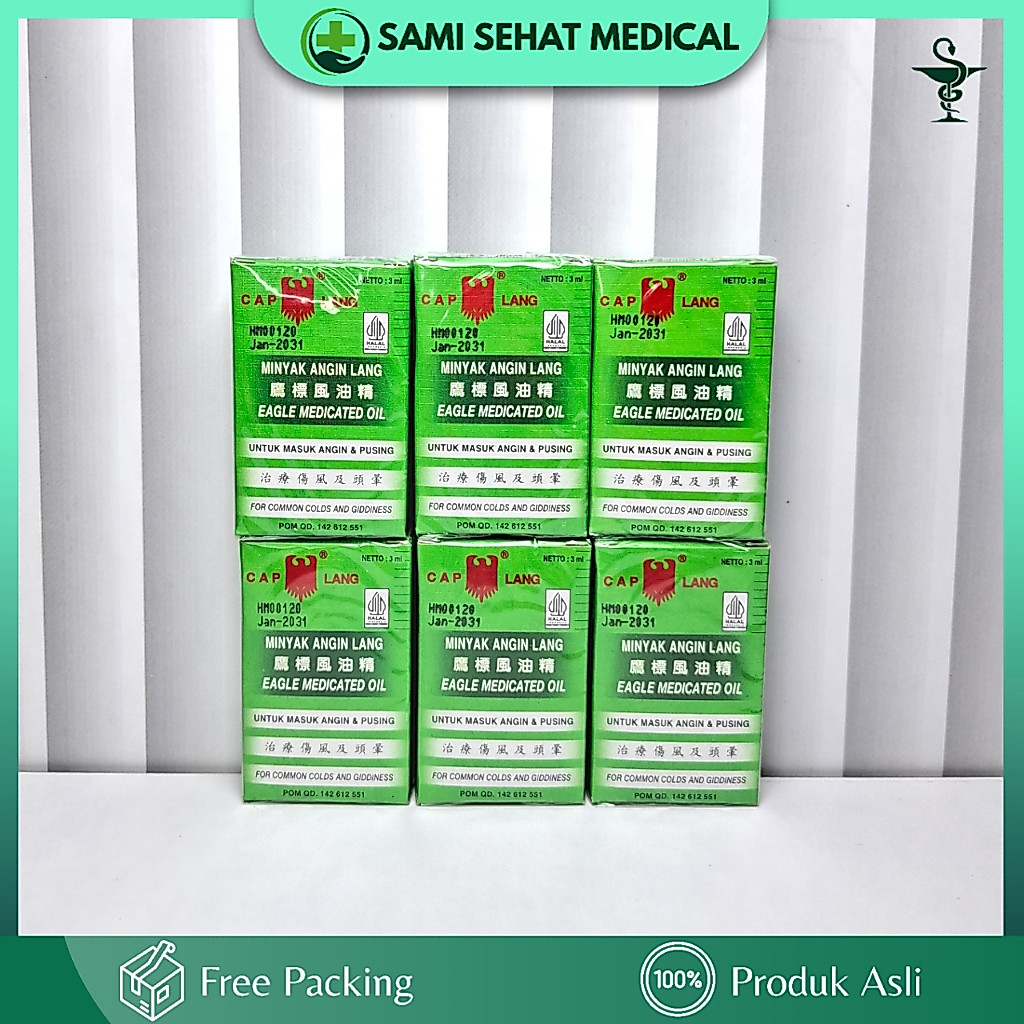 6 Pcs 3 Ml Cap Lang Minyak Angin Lang PPO