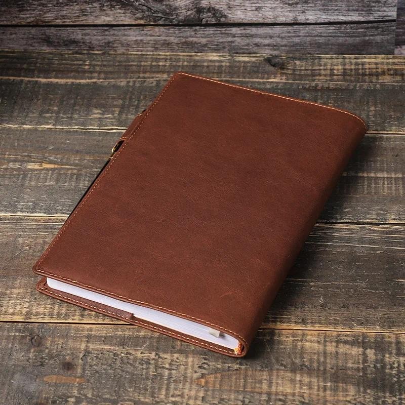 

A5/B5 Laptop Notebook Cover Genuine Leather Handmade with Pen Slot Convenient for Business Stationery School Office Supplies
