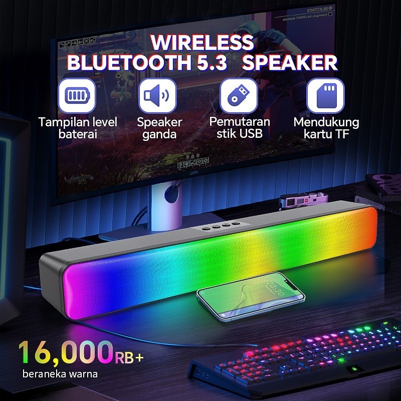 Speaker Phone 5.0 TF TV RGB LED Bluetooth Surround 360° Soundbar Stereo Soundbar
