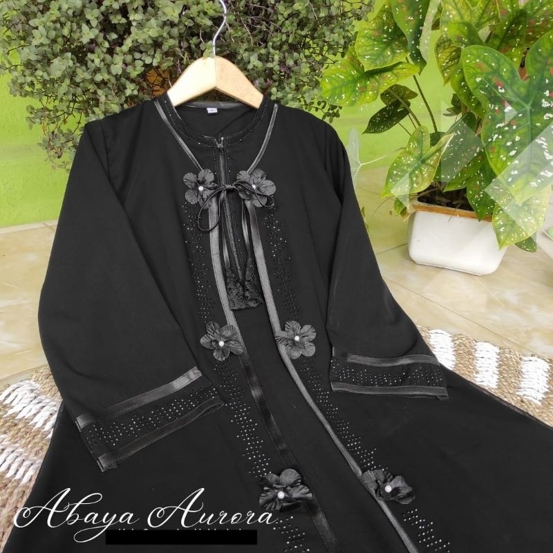 Abaya Aurora Couple Ibu Anak gamis hitam outer manik payet mewah