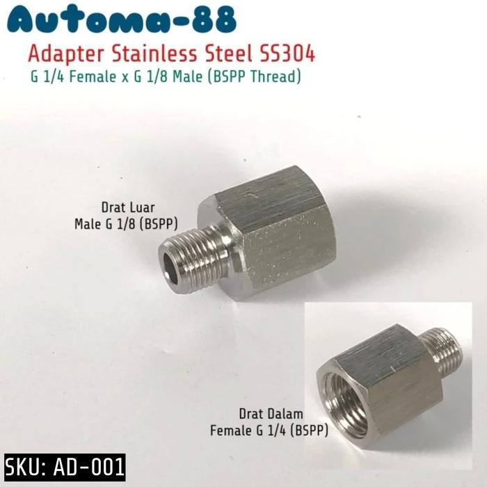 LT68 - AD-001 Adapter Drat Dalam G 1/4 inch Female cewek x Luar G 1/8 inch Male cowok BSPP Stainless