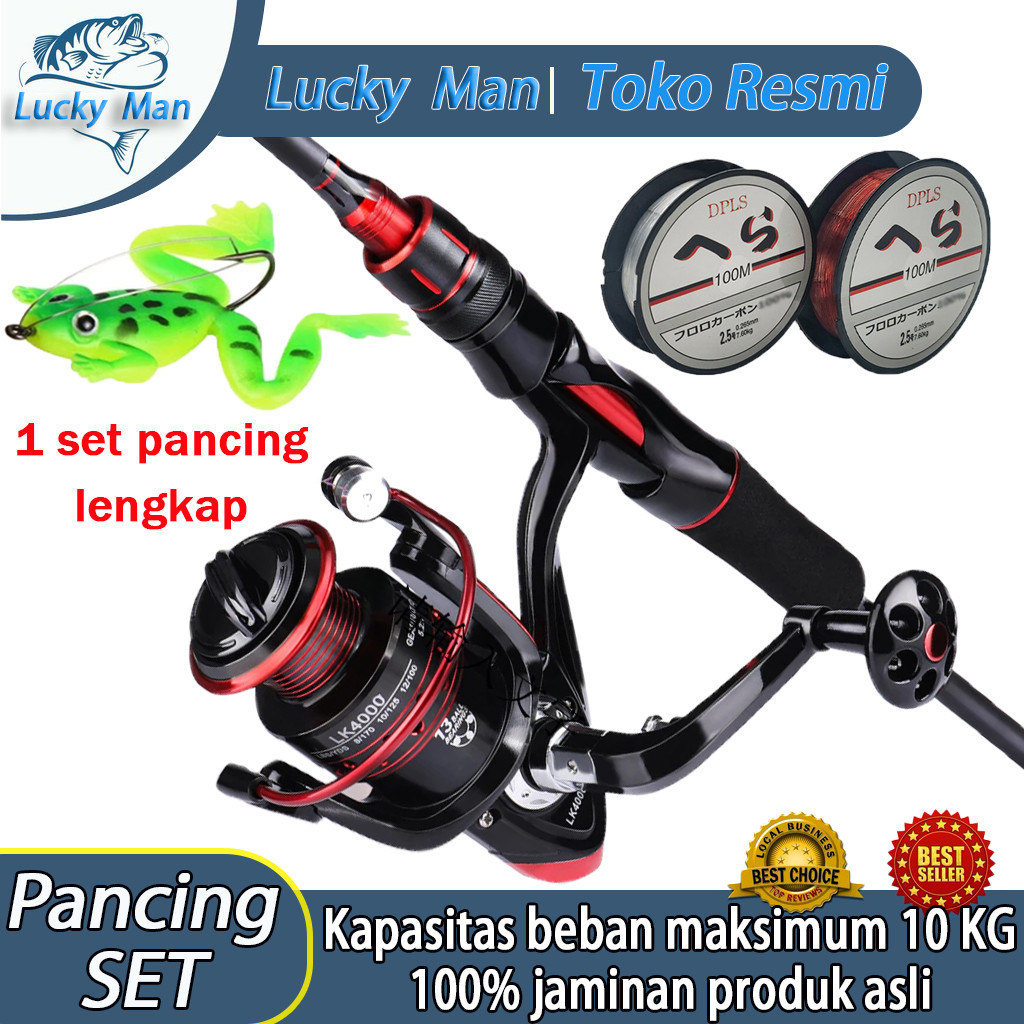 【Lucky Man】Set joran pancing serat karbon/Carbon Spinning Reel pancing set pancing lengkap