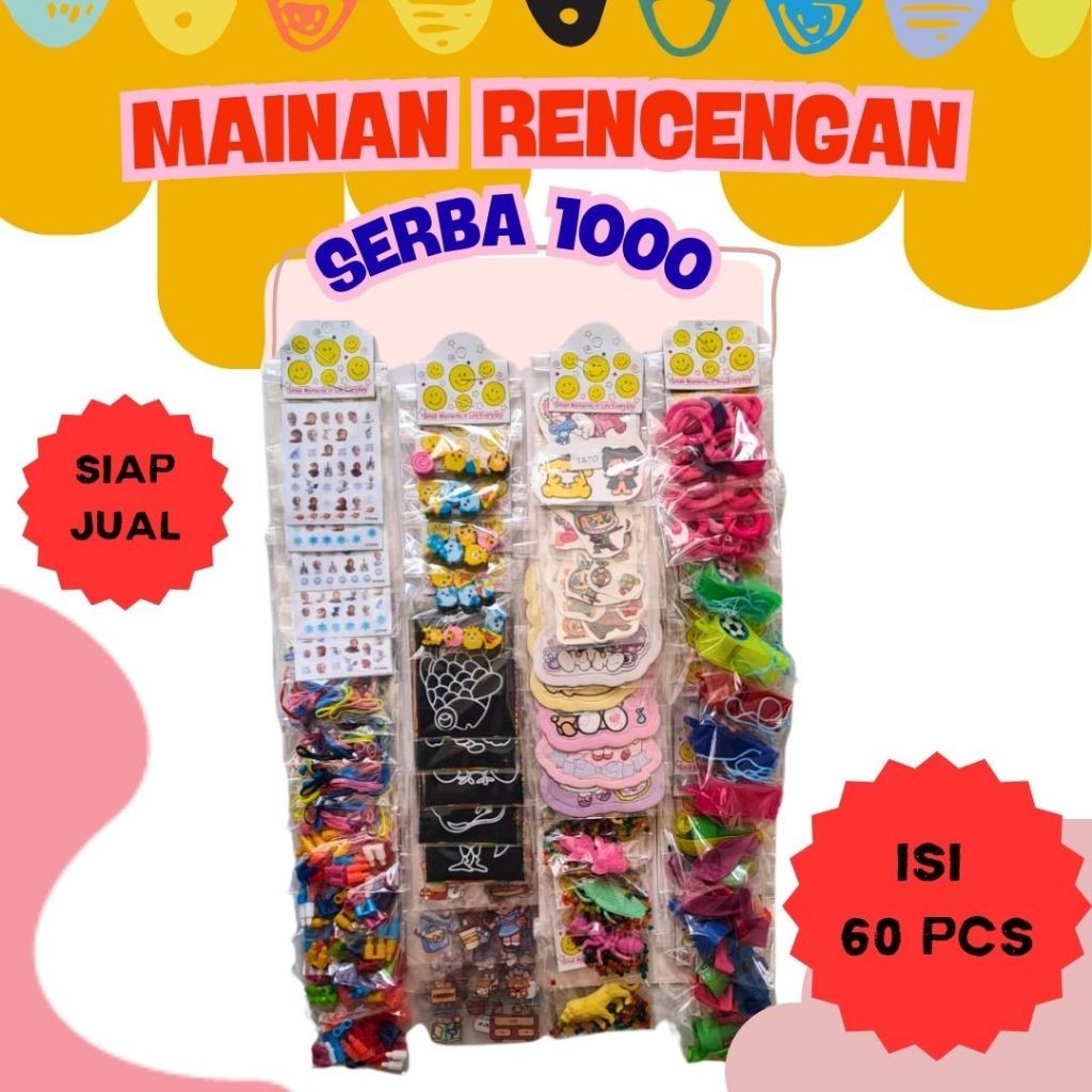 KIDIKOIN Mainan Rencengan Serba 1000 Isi 60pcs – Mainan Eceran Anak Siap Jual