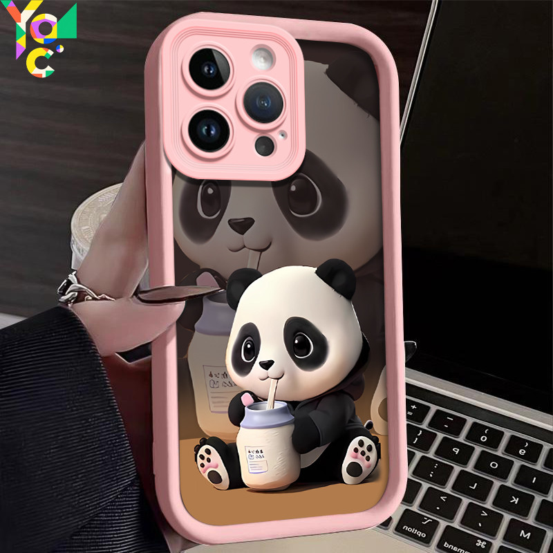 Susu botol panda untuk case iPhone 16 15 14 13 12 11 pro max plus x xs 8 7 6 casing hp Lucu manis So