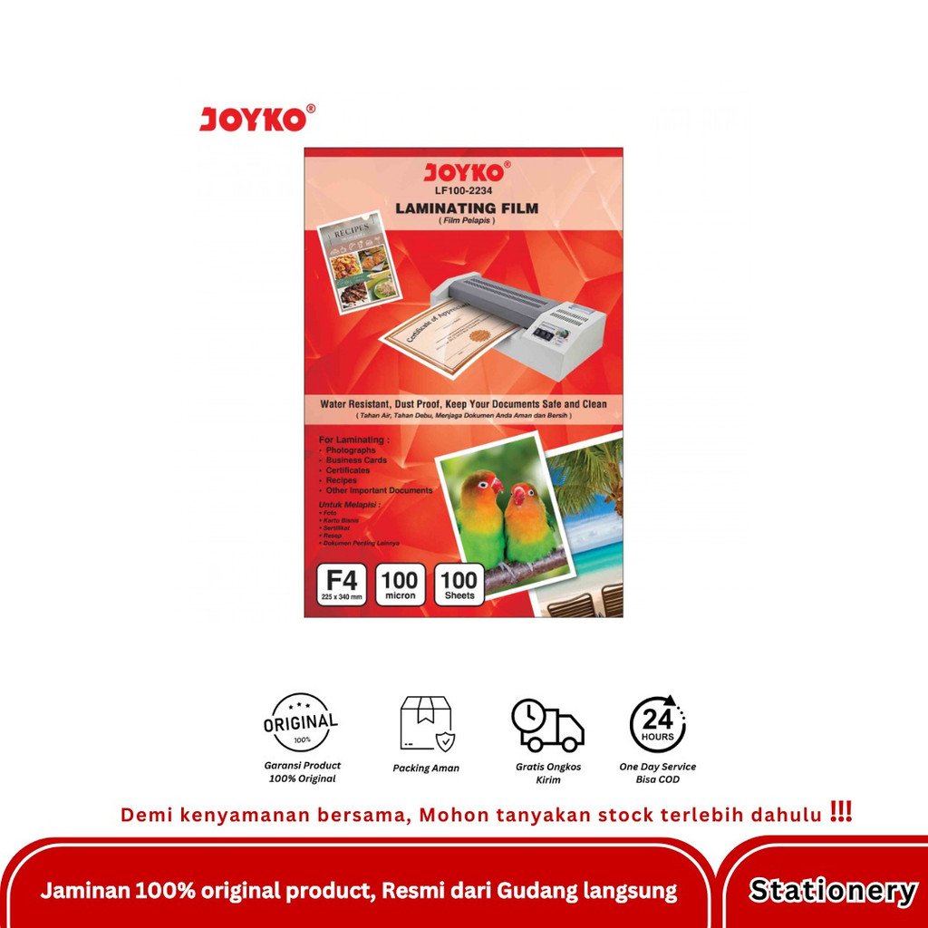 

JOYKO PLASTIK LAMINATING F4 100 MICRON LF100-2234
