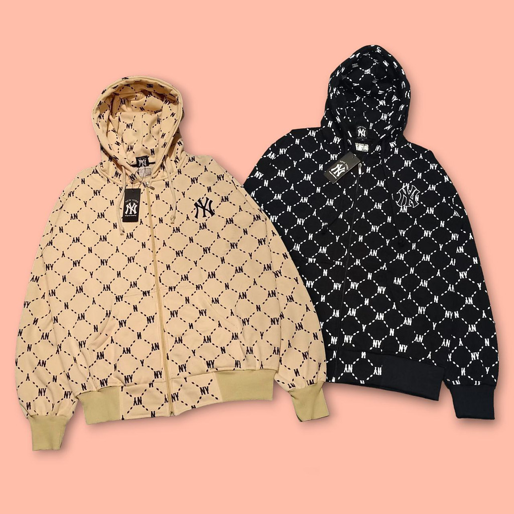 Hoodie MLB x New Era x New York Yankees Sweater Crewneck Jumpper Pria Wanita Hitam Cream Branded